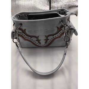 American Bling Womens Light Blue Western Studded Shoulder Bag Faux Leather Purse